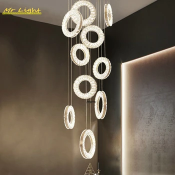 

Modern LED Crystal Chandeliers Lamp Ring Hanging Lamp Individual Duplex Villa Spiral Staircase Lights Hotel Hall Deco Luminaries