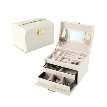 

Pu Leather Jewelry Box Three-layer Double Drawer Jewelry Necklace Bangle Box Princess Jewelry Storage Box Fashion Beautiful 2020