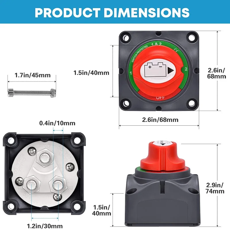 1-2-Both-Off Selector Battery Isolator Switch 12V/24V/48V 200A for Marine Boat Rv Vehicles 4 Position