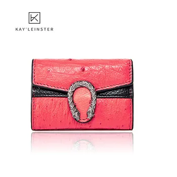 

2020 Retro Ostrich Leather Short Purses Women's Folding Small Wallet Cards Bag All-in-one Bags European and American Coin Purse