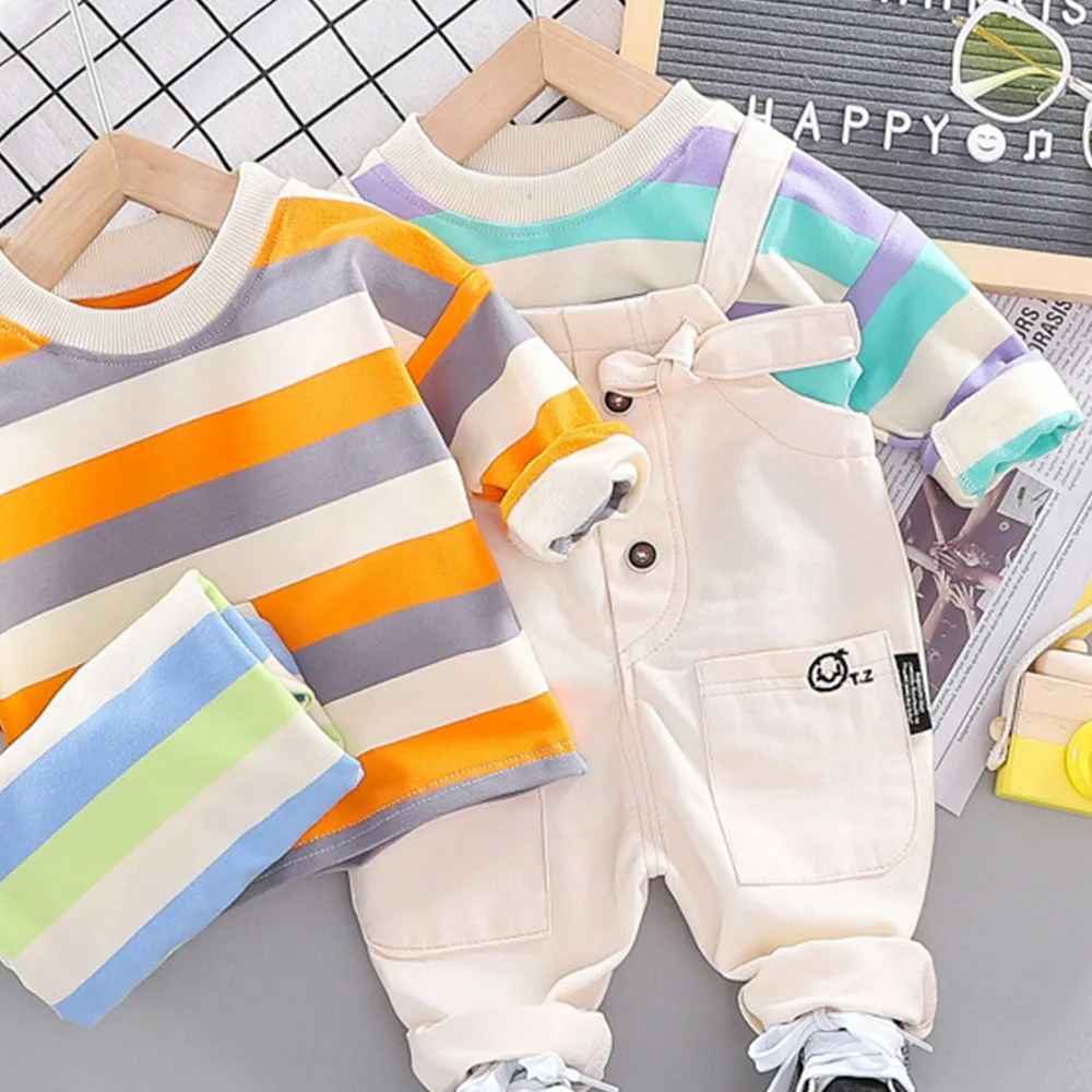 AmyaBaby/комплекты одежды для детей Одежда для мальчиков футболка в полоску с длинными рукавами+ штаны весенняя одежда для малышей из 2 предметов комплект одежды для мальчиков на день рождения