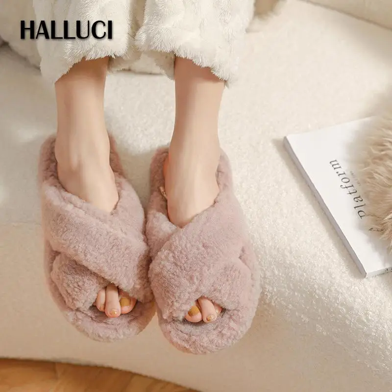 

Шлепанцы женские плюшевые, простая домашняя обувь, теплые зимние тапочки, с открытым носком, нескользящая резиновая подошва, для спальни, 32102
