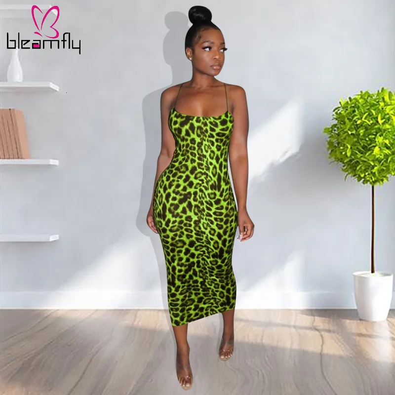 

Sexy Cheetah Leopard Print Midi Dress Women Clothes Plus Size Vestido Elegant Spaghetti Strap Bodycon Night Club Dresses