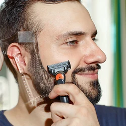 Beard Shaping Styling Tool With Comb Men's Transparent&Black Beard Styling Comb Works With Razor Electric Trimmers Hair Clippers