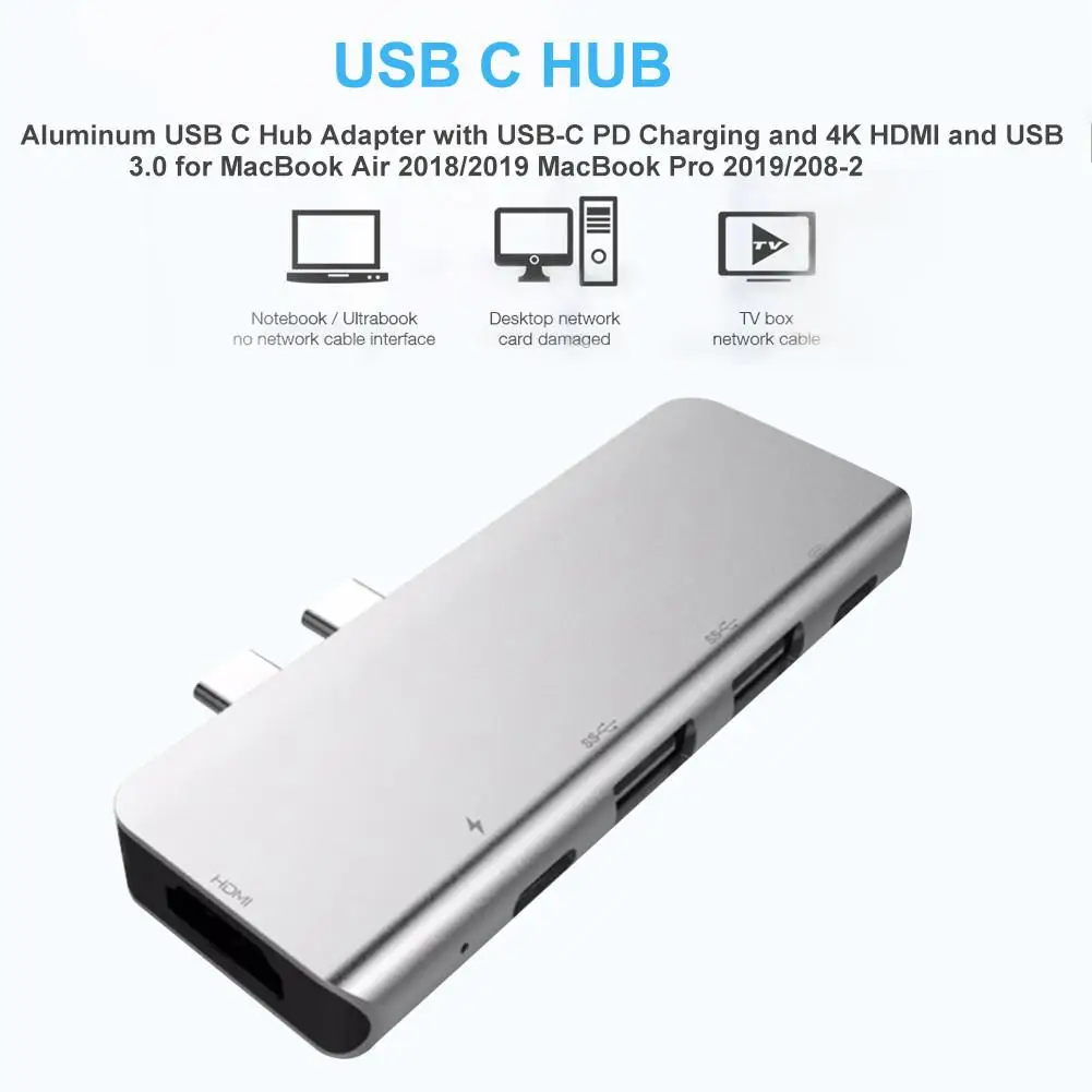 Алюминиевый USB C концентратор адаптер с USB-C PD зарядка+ 4K HDMI+ USB 3,0 для MacBook Air / для MacBook Pro /208