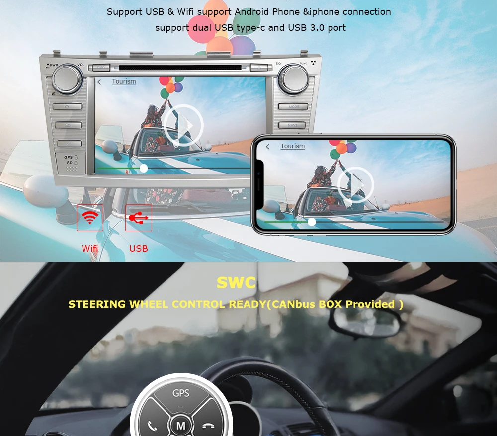 Top Josmile 8" autoradio 2 din Android 9.0 Car DVD Player For Toyota Camry 2007 2008 2009 2010 2011Auroin 2006  GPS Navigation OBD2 5