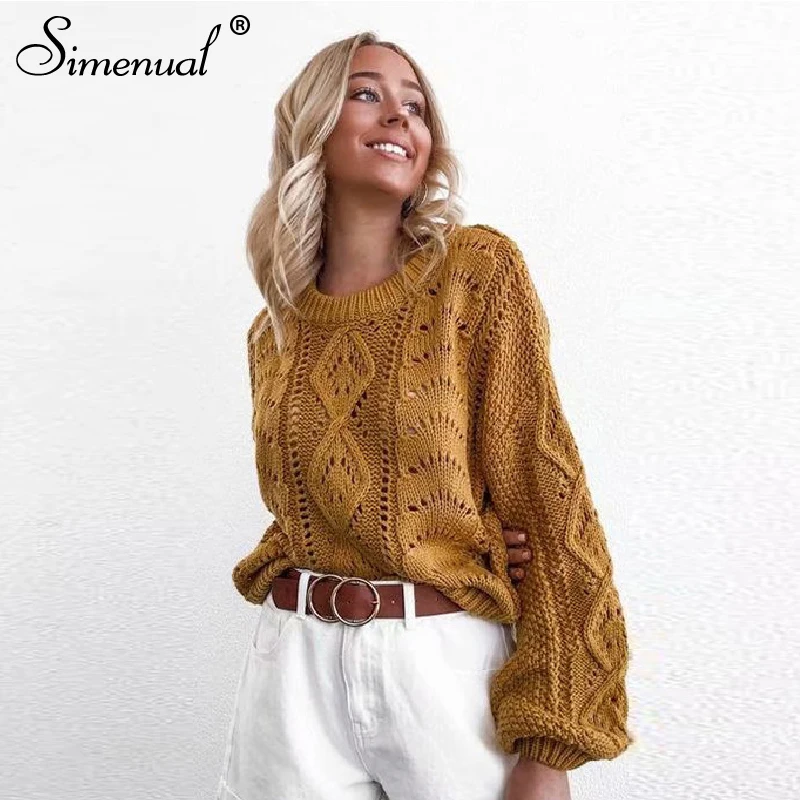 

Simenual Knitwear Twist Female Pullover Lantern Long Sleeve 2019 Autumn Winter Sweaters Fashion Casual Solid Basic Women Jumpers
