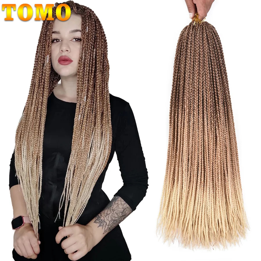 TOMO Synthetic Crochet Hair Box Braids 22Roots Colored Braiding Hair Extensions 24Inch Rainbow Ombre Crochet Braids Pink Red