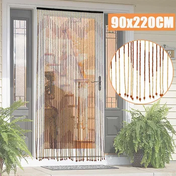 

90x220cm High Quality Wooden Door Curtain Blinds Handmade Fly Screen Wooden Beads Room Divider 31 Line Non-toxic No Smell