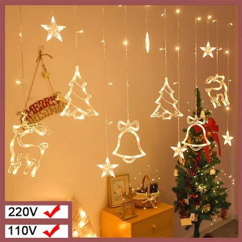 Led Herten Ster Maan Gordijn Licht 220V 110V Kerst Guirlande String Fairy Lights Outdoor Voor Thuis Bruiloft nieuwe Jaar Decor