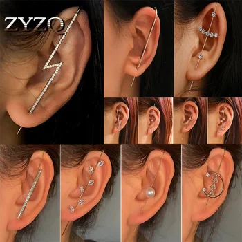 

ZYZQ Trendy Gold Color Two Hole Earrings Individuality Handmade Jewelry Fanshion Double Piercing Boho Earrings For Women