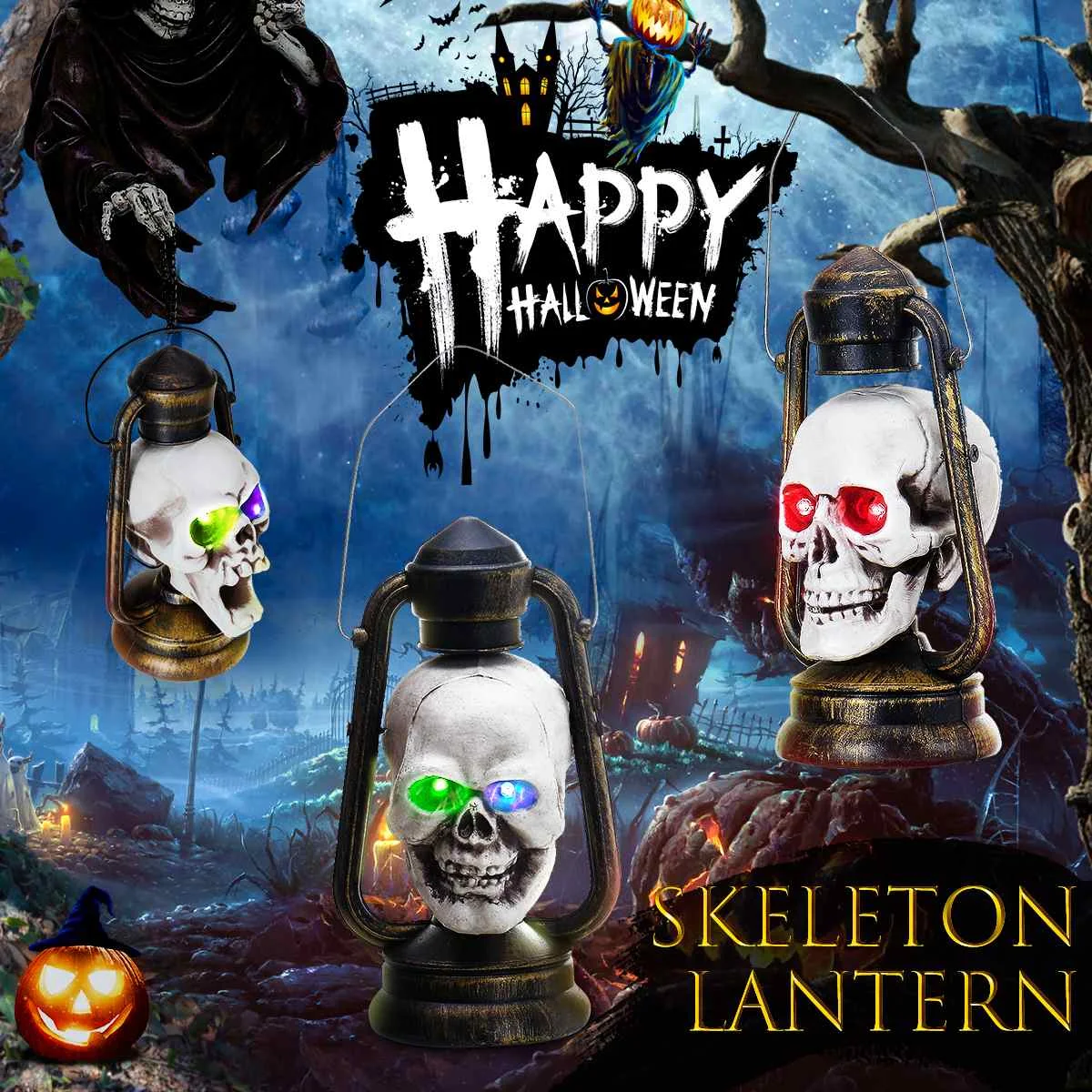 

Halloween Party Props 7 Colorful Skull Lamp Portable Lantern Decoration Party Halloween Horror Lantern Lamp