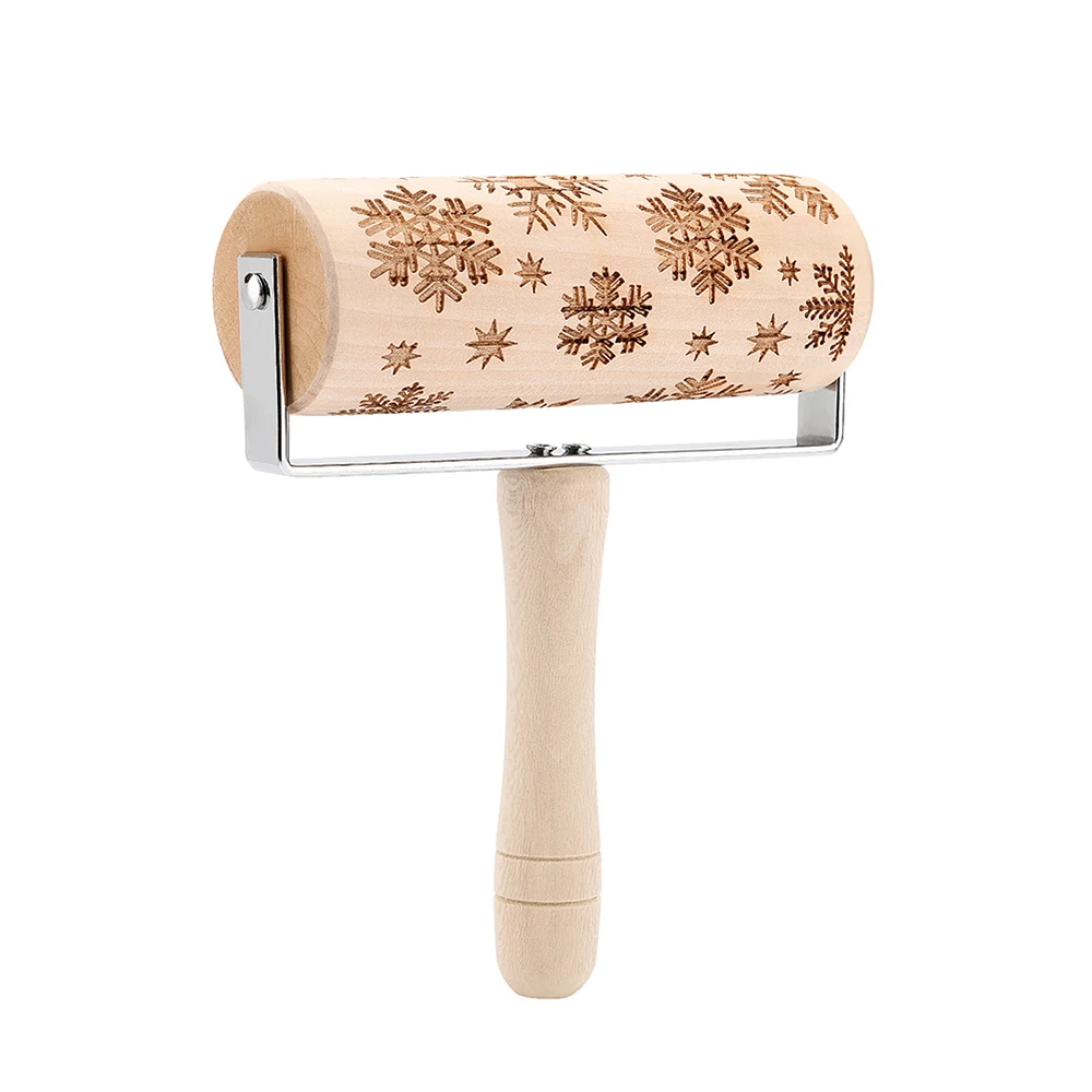 Snowflake Christmas Snowflake Embossing Rolling Pin Wooden Rolling Pin Christmas Elk/pointed Star/leaves/flower Patterned Rolling Pin - Цвет: Snowflake