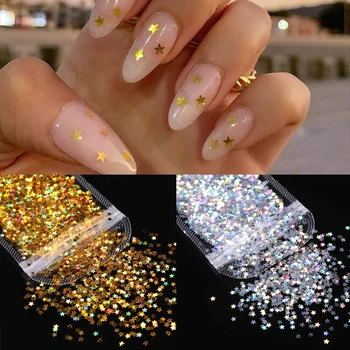 

Laser Gold Silver Nail Sequins Holographics Star Polish Flakes Palliette Mini Colorful Nail Glitter Powder Decoration Spangle