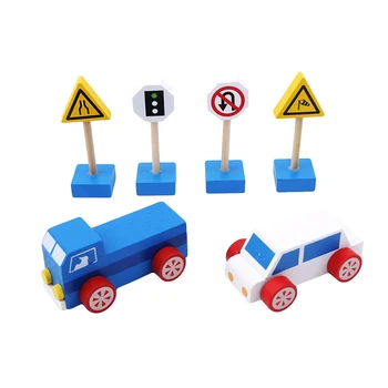 

2019 New Style Baby Wooden Toy Wooden Building Block Vehicle Blocks Traffic Sign Preschool Learning Educational Table Games