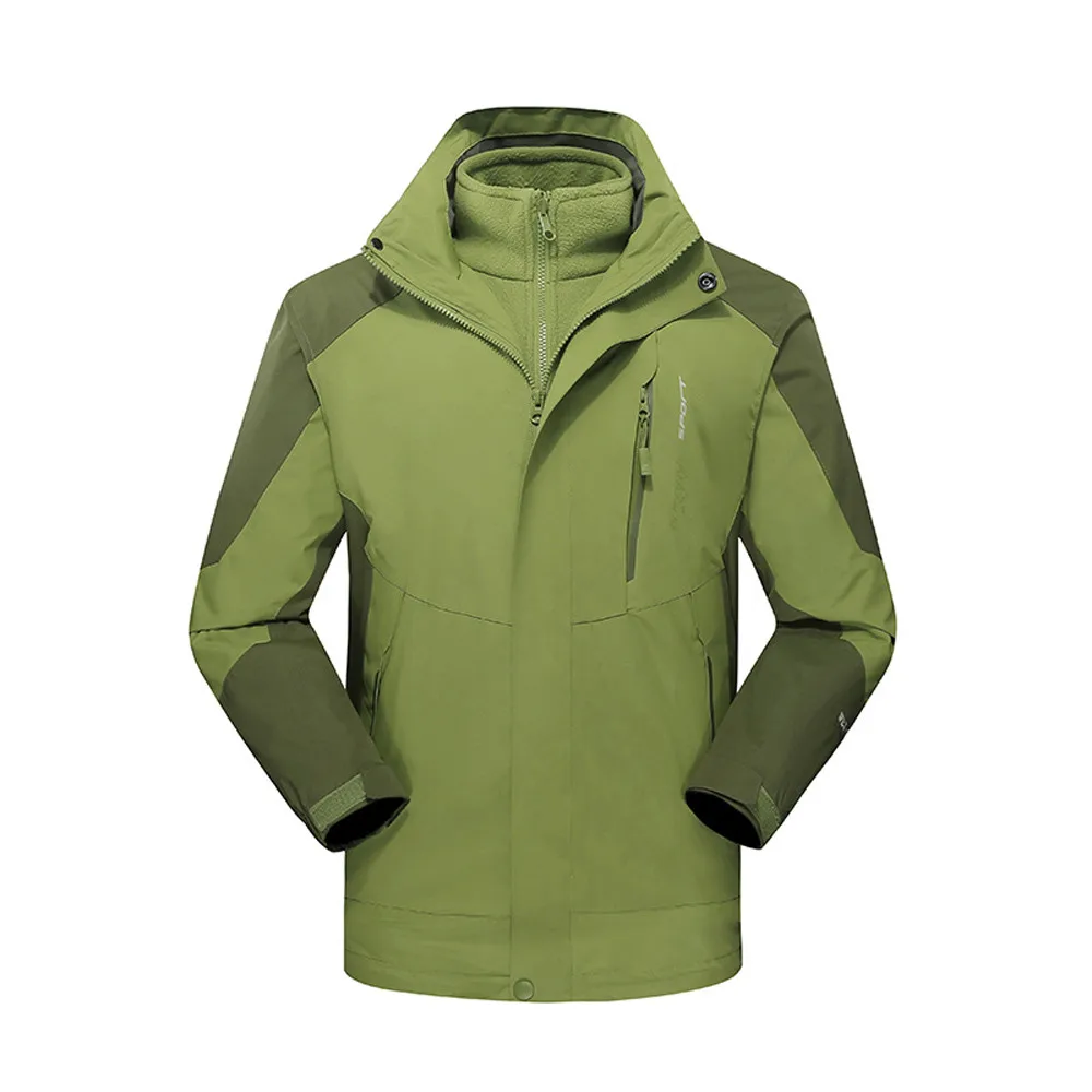 Женская осенне-зимняя куртка, уличная одежда, два предмета, три в одном, водонепроницаемая, дышащая, походная куртка, ветровка, Осень-зима - Цвет: Green