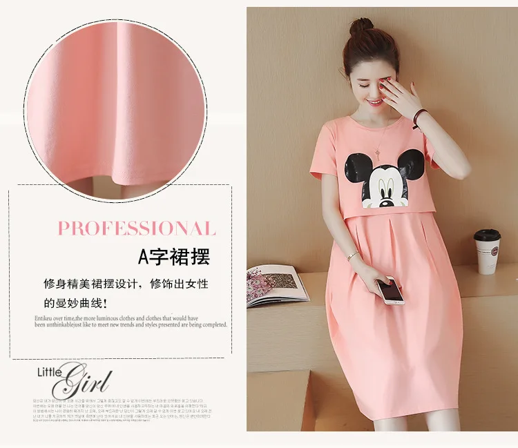 Summer New Style Maternity Clothes Medium-length Fashion Mickey Nursing Dress Korean-style Pregnant Women Nursing Clothes