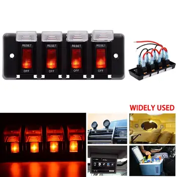 

4 Gang Rocker Switch Panel Circuit Breaker Overload Protected Voltmeter 12V DC USB Charger Port For RV Car Boat Marine Yacht SUV