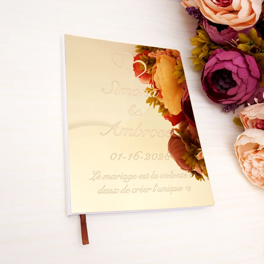 26x 19cm Custom Love Heart Wedding Signature Guest Book Personalized Mirror Front Cover Bride Groom Party Decor Favors Gift