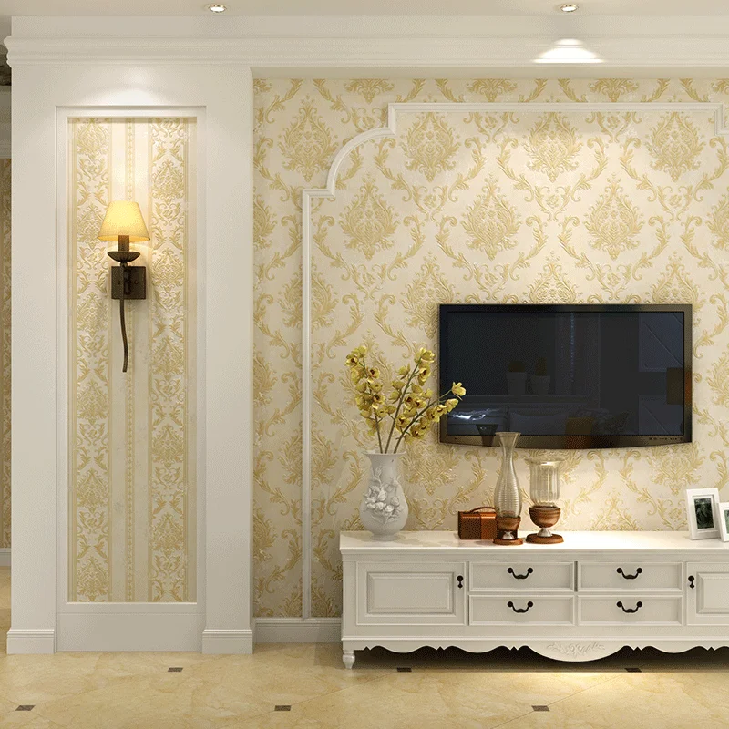 High quality vertical strip European thick bedroom non-woven wallpaper high-end living room luxury TV background wall paper