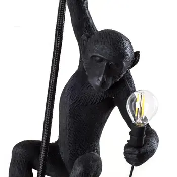 

Modern Black Monkey Lamp Resin Hemp Rope Seletti Monkey Lamp White Living Room Monkey Lights In Pendant Lights Hanging Lamp E27