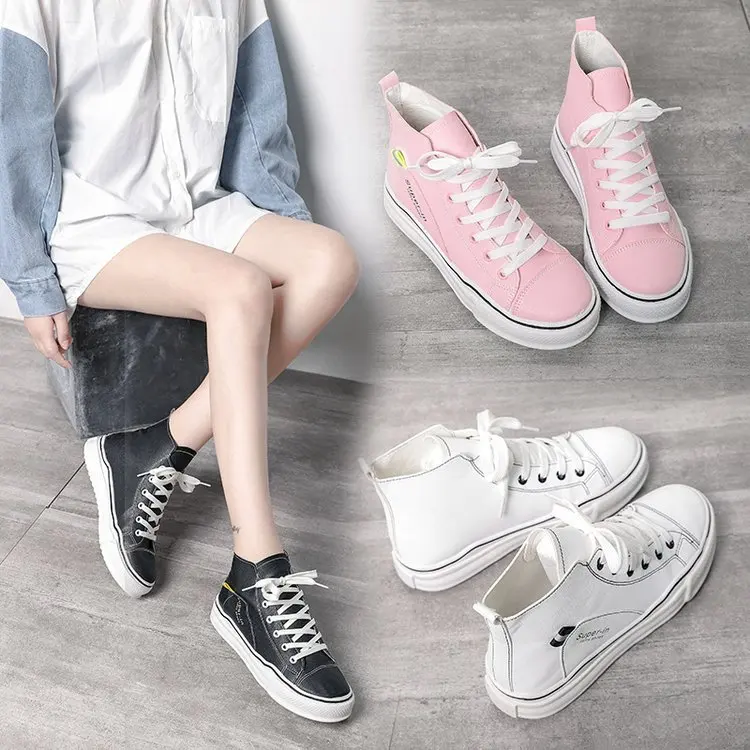 

2020 White Shoes Women's New Style High Shoes Casual Versatile Canvas Trendy Shoes Four Seasons Spring-Flat Shoes WOMEN'S Shoes
