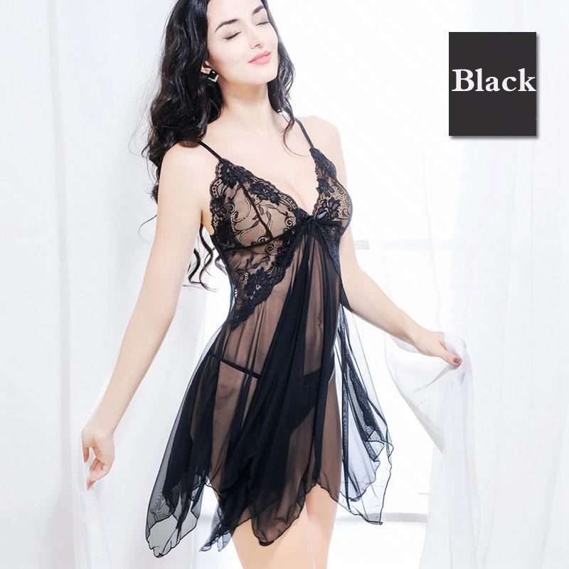 Black Сексуальное ночное белье каваи девушка сексуальный, кружевной, просвечивающийся нижнее белье стринги Косплей влюбленных секс одежда плюс размер женское белье пикантное платье - Цвет: Black