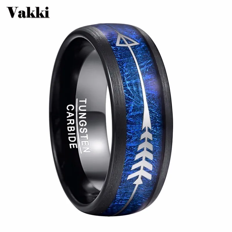 NewFashion8mmBlueImitationVermiculiteMenTungstenSteelRing