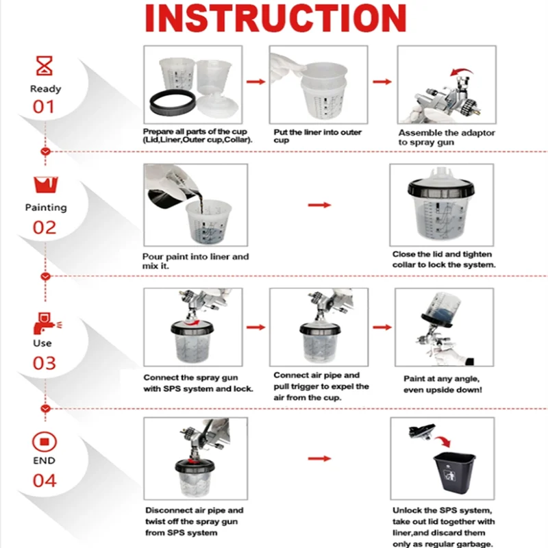 10pcs Spray Gun Cup Paint Mixing Tank Type H/O Quick Cup 165/400/600ml Disposable Paint Cup