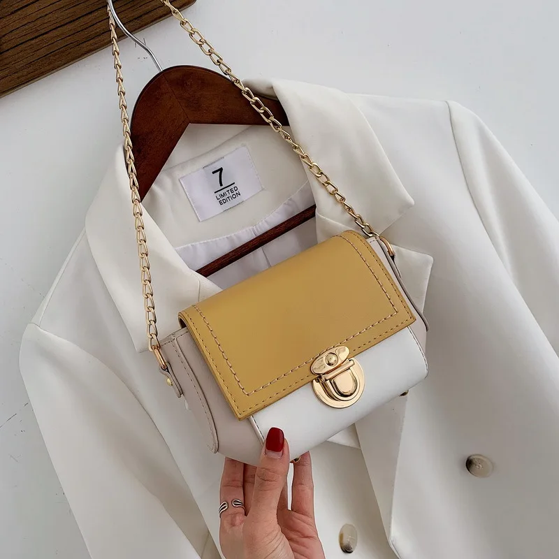 

Language meng wei Pu Chain Bag Women's 2019 New Style Korean-style Contrast Color Shoulder Bag Versatile Fashion Lock Shoulder B