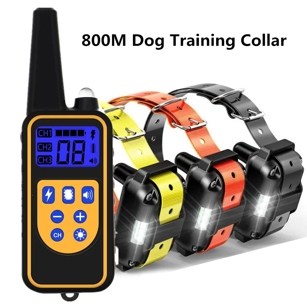 Collar de entrenamiento eléctrico para perro, collarín de 800m, impermeable, recargable, Control remoto para mascotas con pantalla LCD para todos los tamaños, sonido de vibración de choque