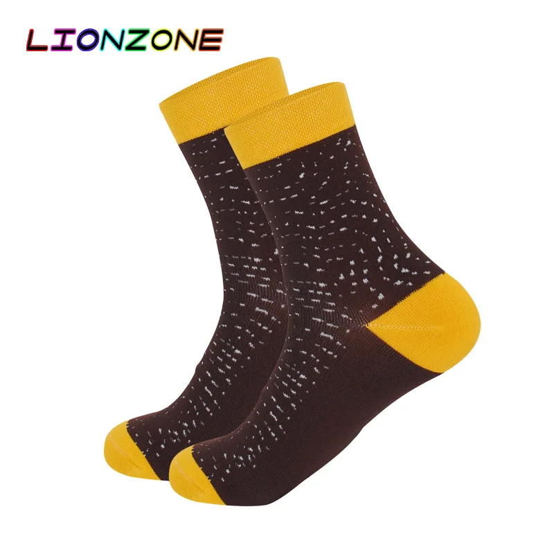 LIONZONE, мужские зимние теплые повседневные носки из бамбука, модные носки в горошек для отдыха, мужские носки, Прямая поставка - Цвет: Brown
