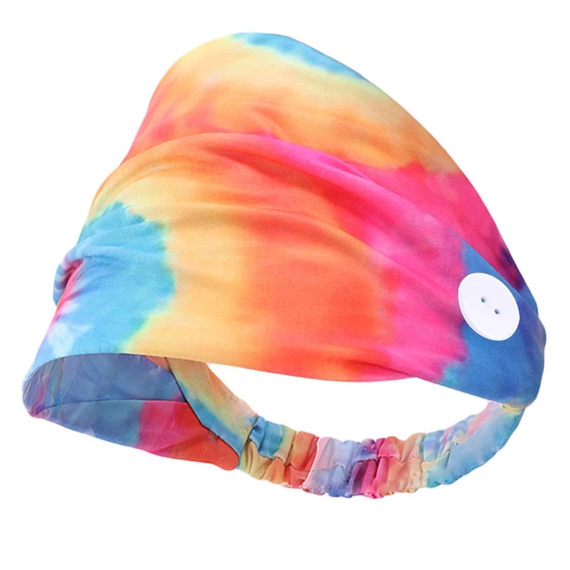 

Nurse Doctor Colorful Tie-Dye Headband Button Protect Ear Non-Slip Wide Headwrap X5XA