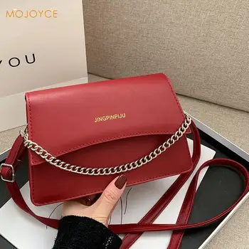 

Fashion Solid PU Leather Shoulder Messenger Bag Women Chain Design Flap Envelope Handbags Daily Street Totes Trunk