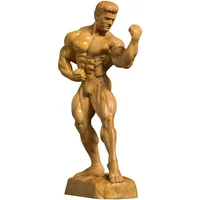 Hand-Carved Wooden Muscle Man Fitness Statue - Exquisite Handmade Decorative Figurine 1
