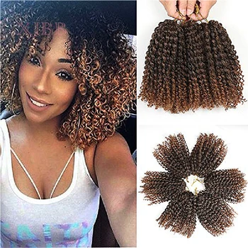 

XJBB 8 Inch Short Marlybob Crochet Hair Kinky Curly Crochet Braids Ombre Braiding Hair Synthetic Hair Extension