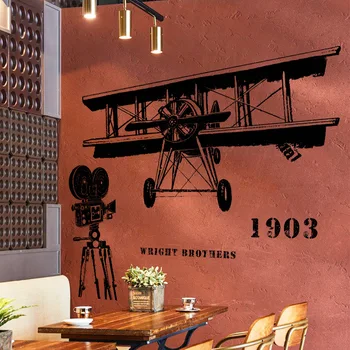 

Creative Retro Airplane Wall Stickers for Living Room Bedroom Decoration Bar Art Decal Vintage Airplane Black and White Stickers