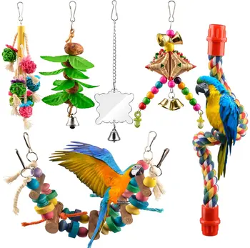 

6pcs Bird Swing Toys Parrot Swing Chewing Toys Hanging Perches with Bells, Pet Bird Swing Chewing Toys for Parakeets Parrots