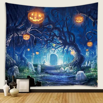 

Halloween Tapestry Pumpkins Tree Print Wall Hanging Tapestry Art Home Decoration WWO66
