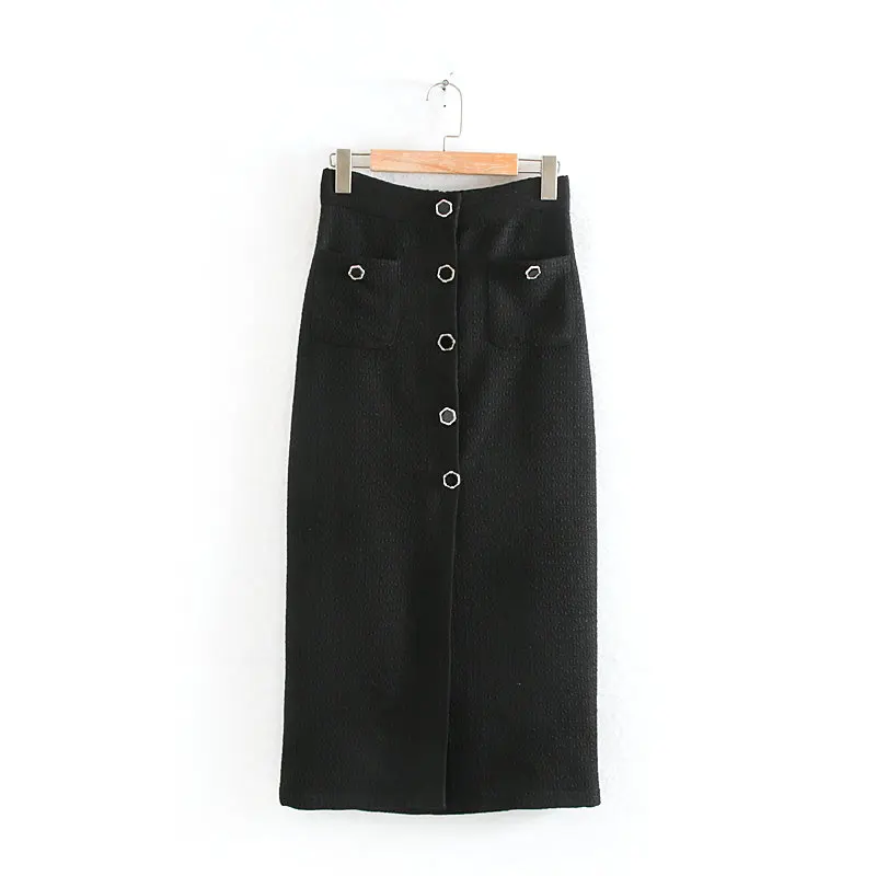 Женская модная прямая юбка миди с карманами и накладными пуговицами faldas mujer