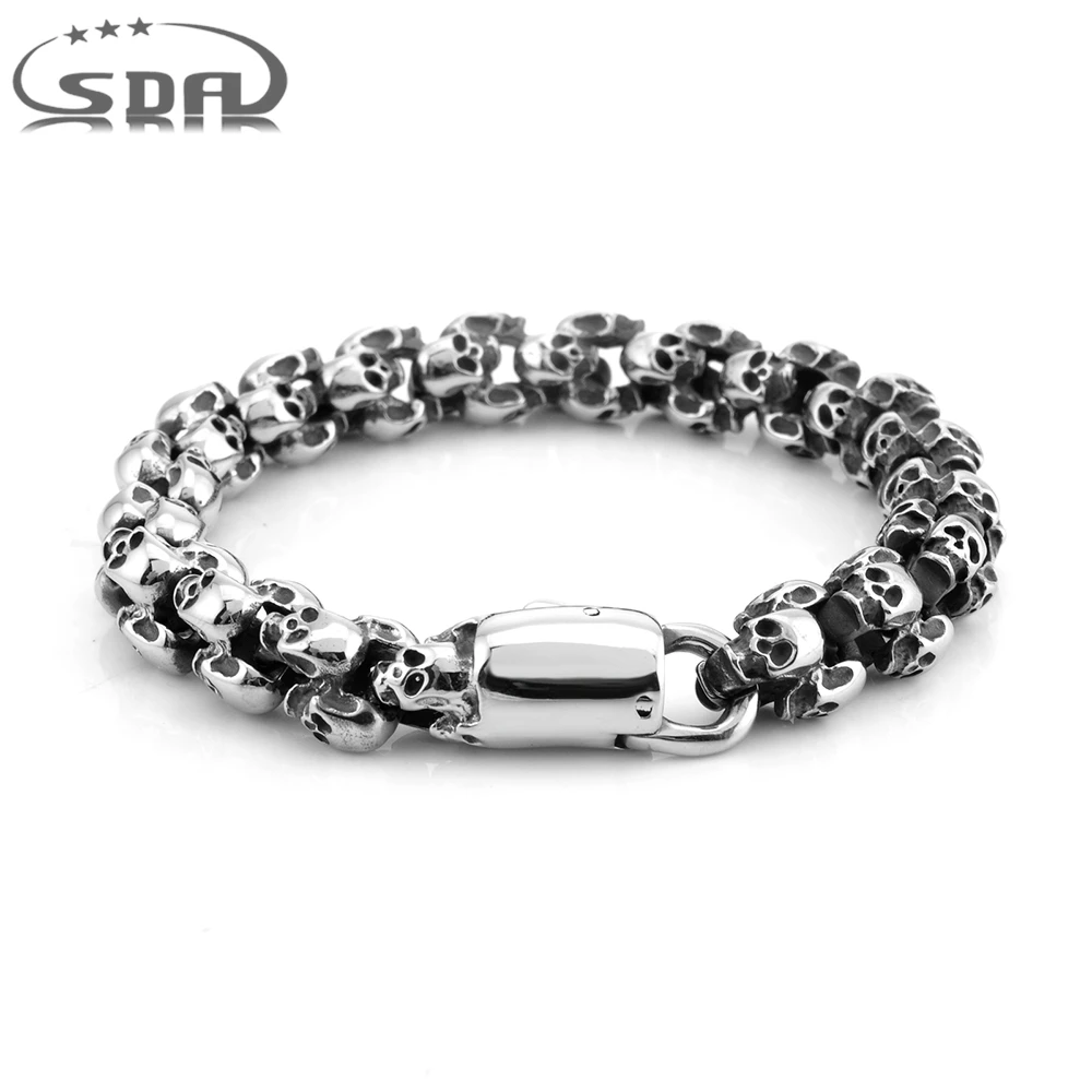 

Punk Rock Skull Bracelets For Men Stainless Steel Skull Charm Link Chain Bracelets Male Hip Pop Jewelry B1983