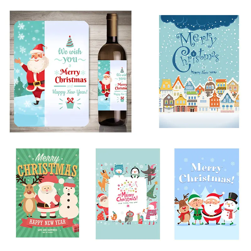 

16pcs Christmas Party Wine Bottle Labels Champagne Sealing Bottle Wrappers Stickers For Gift New Year Party Decoration Supplies