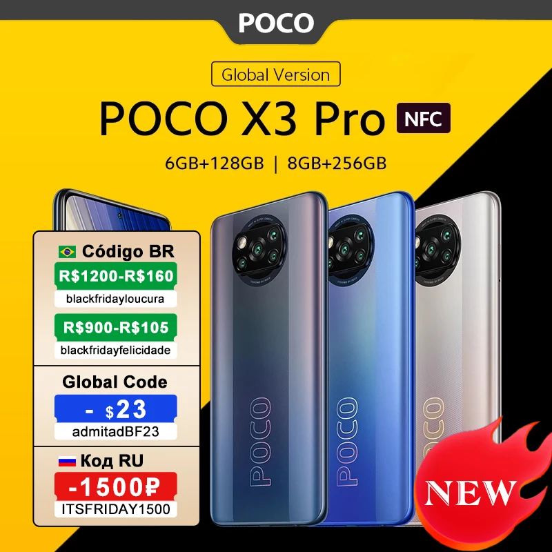 Фонарь глобальная версия POCO X3 Pro NFC фонарь 6 ГБ 128 ГБ/8 256 Snapdragon 860 120 Гц DotDisplay камера 48