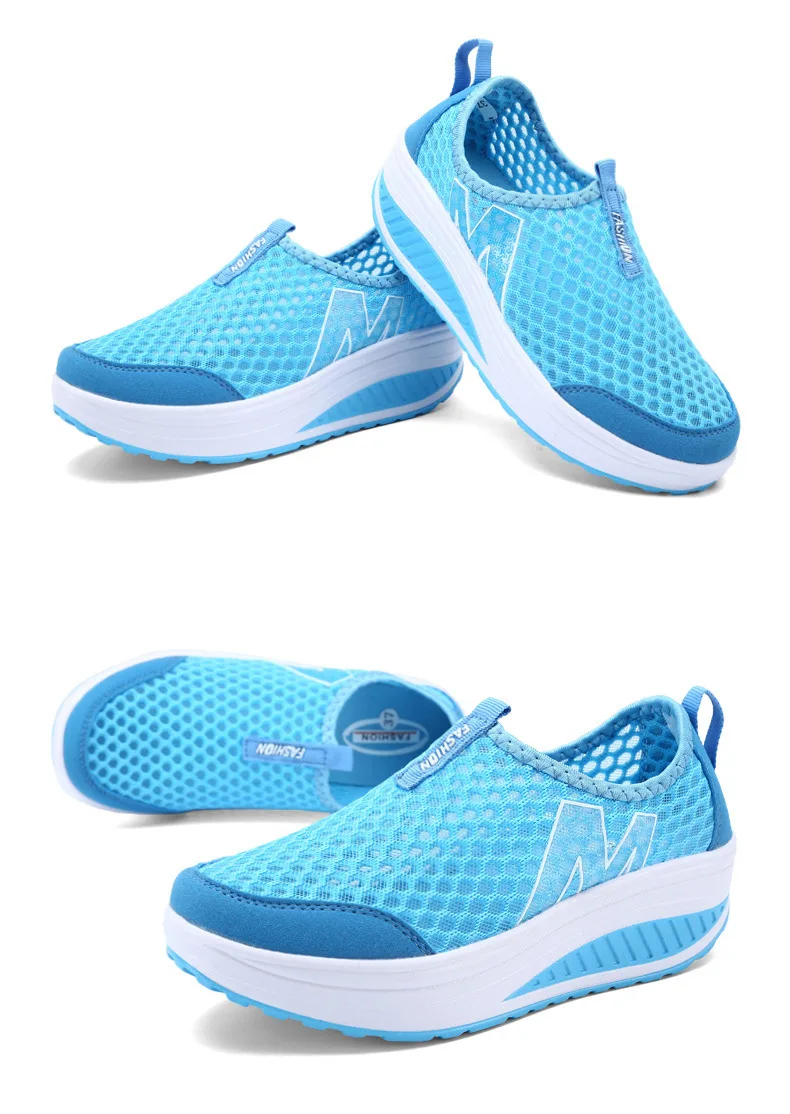 Sapatos para Mulher Malha de ar Tênis Casuais Femininos Confortáveis Esporte Moda Altura Crescente 2021 Respirável Cunhas Balanço 25 Sap. Vulcaniz. Fem.