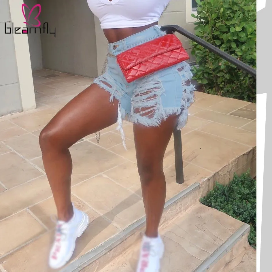 

Ripped Hole Summer Denim Shorts High Waist Button Pocket Vintage Jeans Blue Cut Out Short Pants Women Club Wear Plus Size 3XL