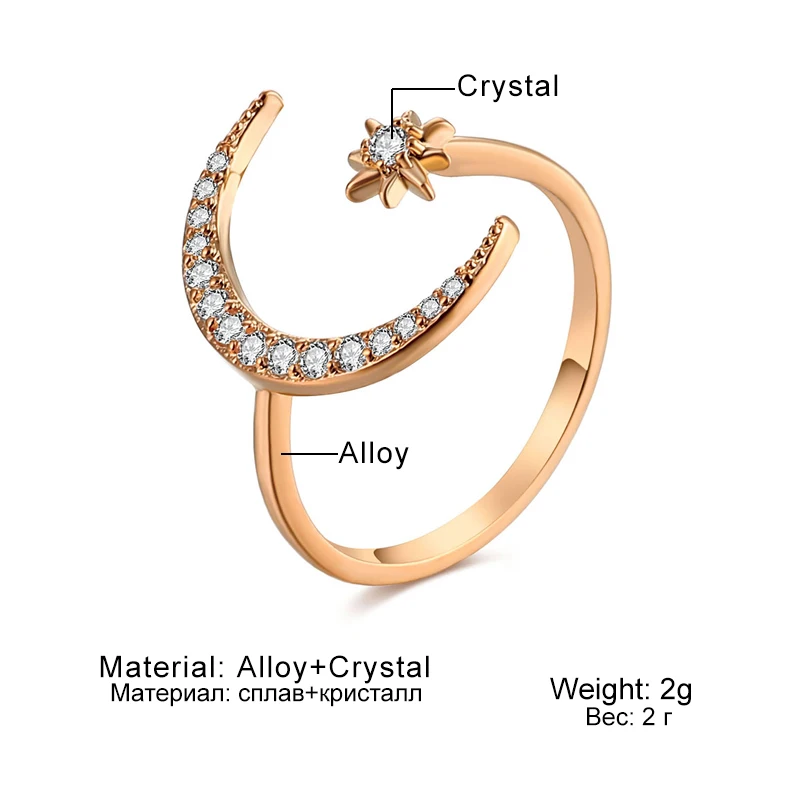Finger Ring EN New Fashion Crytal Moon & Star Open for Women Girls Wedding Engagement,ring set,gold color rings,stainless steel ring,tibetan silver rings,signet ring,finger watch ring,finger ring,gold color ring,chain ring,half face ring,amethyst zirconia ring,silver ring,opening ring,fidget spinner ring,sparkling heart ring,tungsten ring,adjustable rings,zircon crystal ring,wedding rings,moissanite diamond ring,color change ring,wedding ring,ceramic ring,animal ring