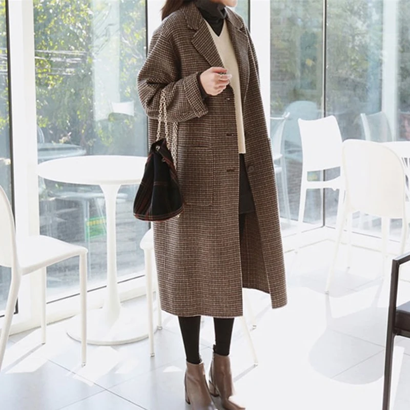 Женское шерстяное пальто в стиле гусиные лапки Осень-зима 2019 | Женская одежда
