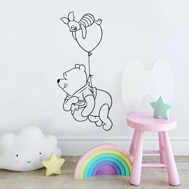 Large Cartoon Winnie The Pooh Piglet Balloon Wall Sticker Baby Nursery Kids Room Anime Winnie The Pooh Balloon Wall Decal Vinyl (2)