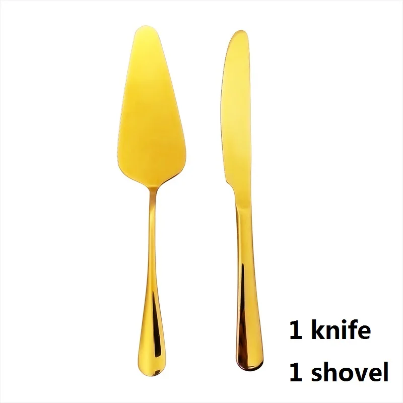 1 knife 1 shovel Свадебный торт нож комплект лопат Золотой Торт Пицца Сервер Шпатель хлеб десерт передачи столовые приборы нержавеющая сталь день рождения ножи для разрезания тортов - Цвет: 1 knife 1 shovel