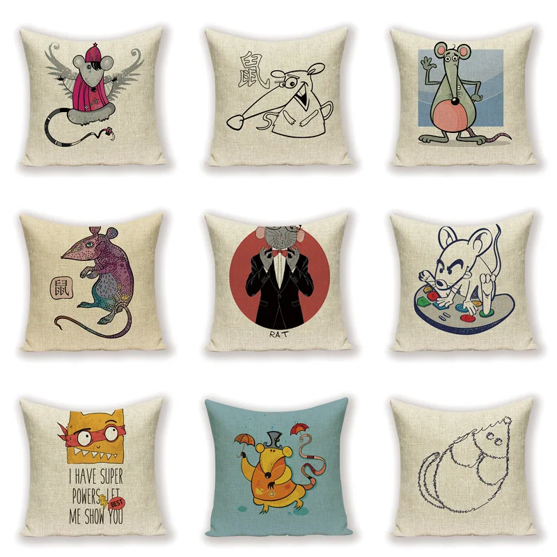 

Cartoon Rat Mouse Pillow Child Decoration Cushion Cover Animal Cushions Case Home Decor Sofa Bed Children Linen Pillows Cases
